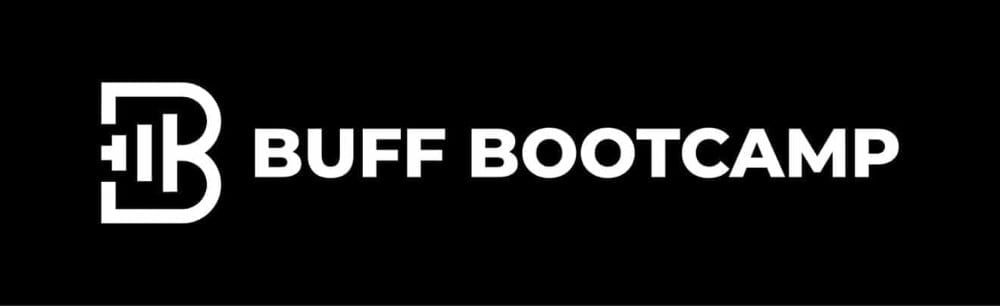 Buff Bootcamp logo with white text and geometric B icon on black background